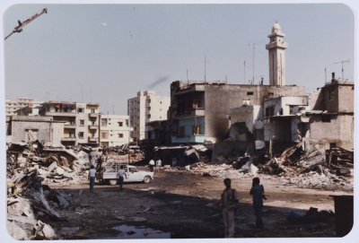 A View of Destruction in a Palestinian Refugee Camp, Lebanon, 1987