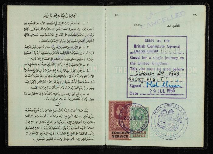 Passport of Saad Eddin Alami by the Kingdom of Jordan, 18 July 1955