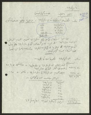 حسابات المستأجر جولد شنتين، حيفا، 20 تشرين الأول 1969