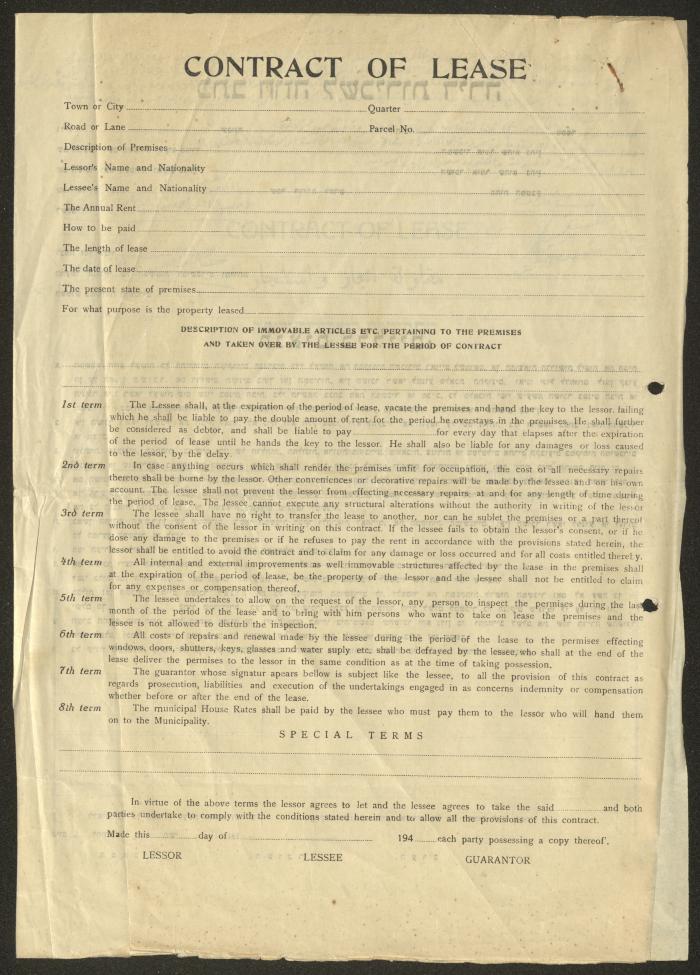A Contract of Lease That Concerns Orthodox Communal Council, Haifa, 8 May 1949