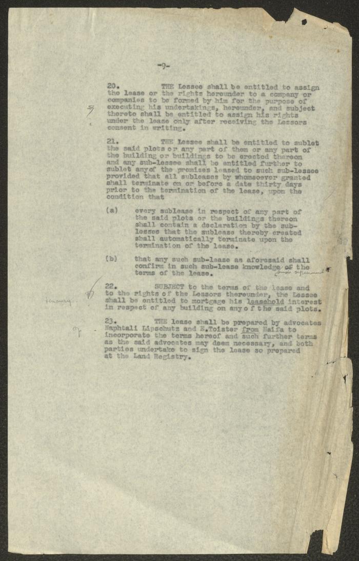 Tenancy Contract Issued by the National Orthodox Council, Haifa, 15 June 1950