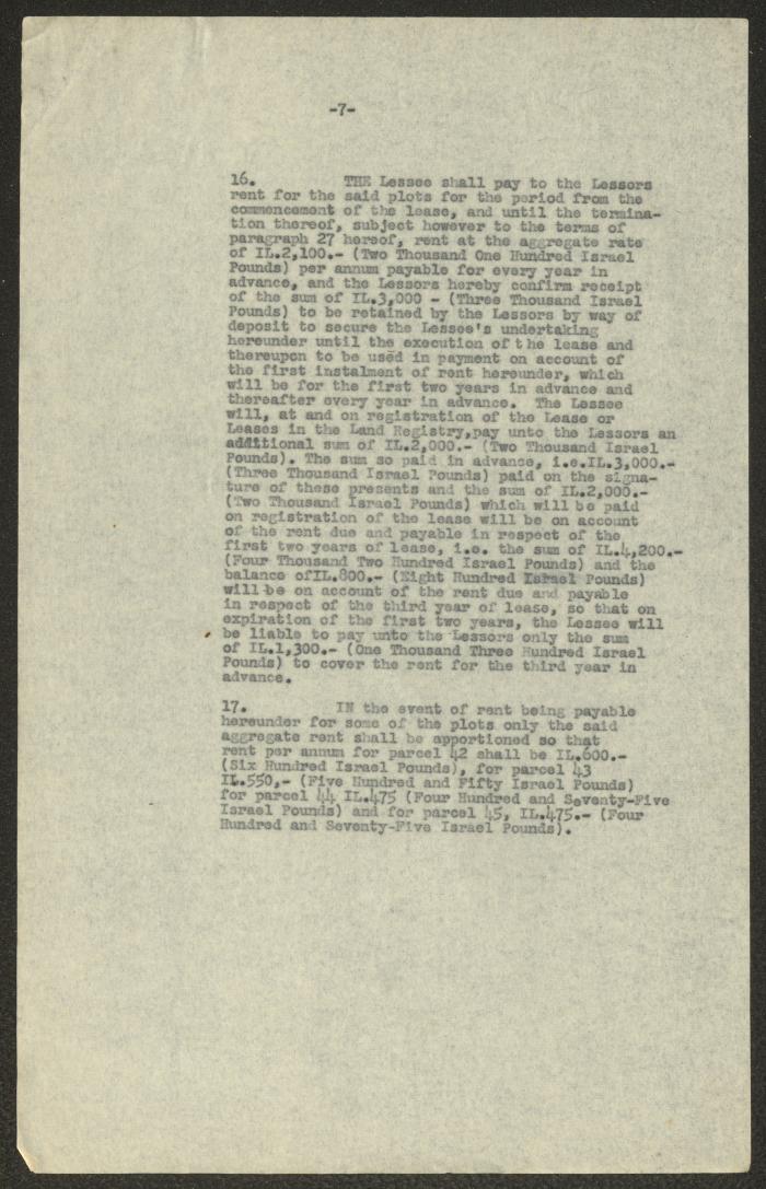 Tenancy Contract Issued by the National Orthodox Council, Haifa, 15 June 1950