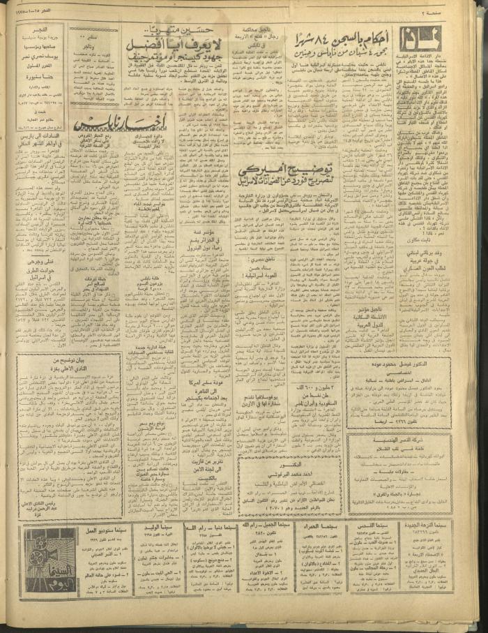 العدد 309 من جريدة الفجر، القدس، 15 كانون الثاني1975