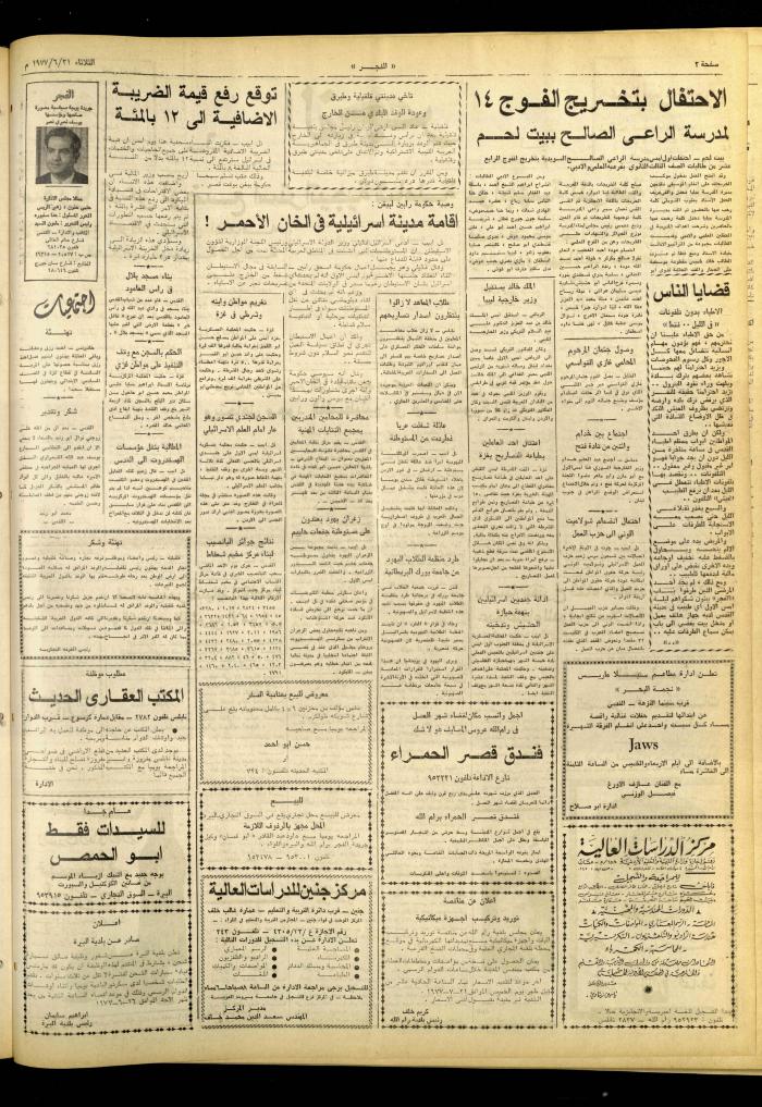 العدد 1007 من جريدة الفجر، القدس، 21 حزيران 1977