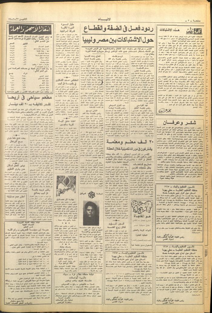 Issue No 2676 of al-Anbaa' Newspaper, 25 July 1977