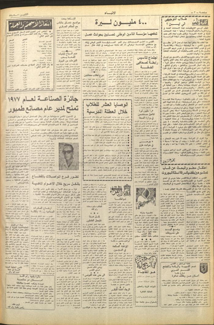 Issue No 2664 of al-Anbaa' Newspaper, 11 July 1977