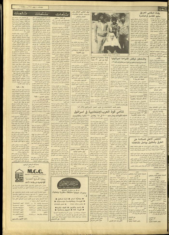 العدد 4810 من جريدة الشعب، 8 أيلول 1987