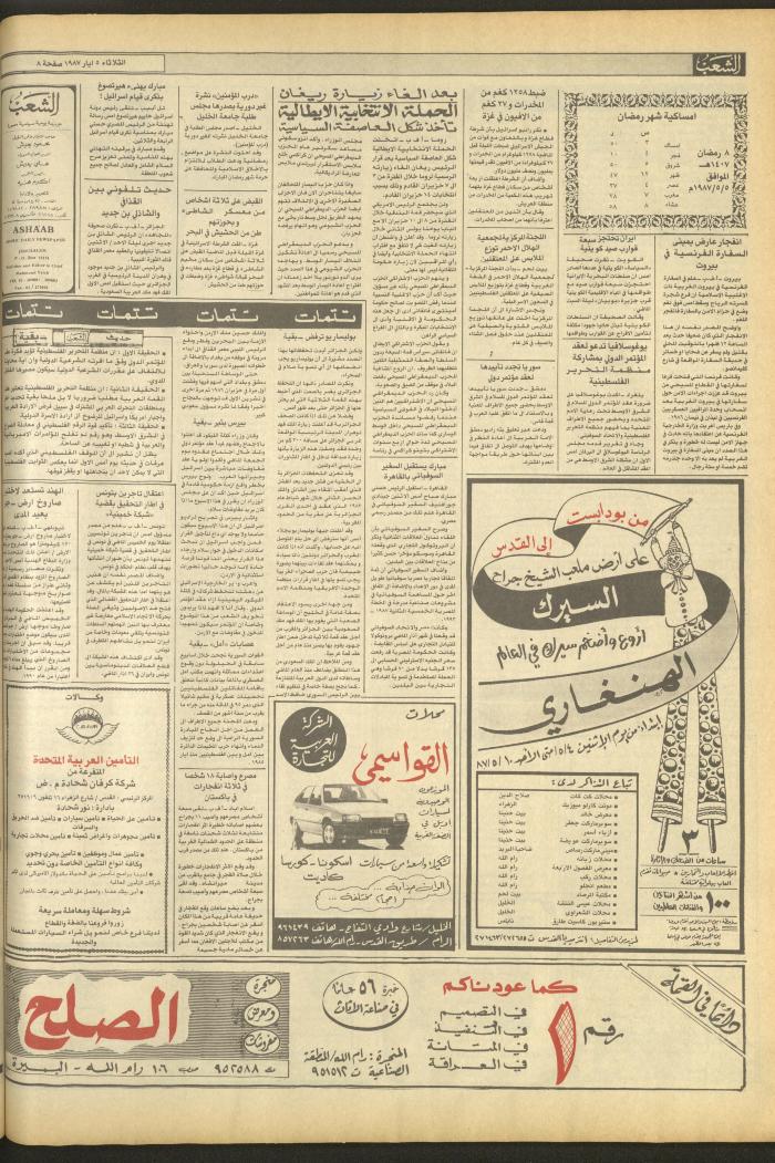 Issue 4691 of Asha'b Newspaper, 5 May 1987
