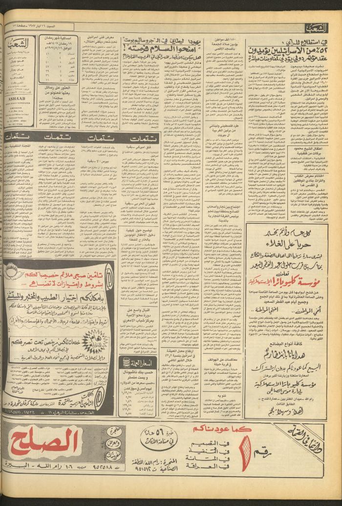 Issue 4702 of Asha'b Newspaper, 16 May 1987