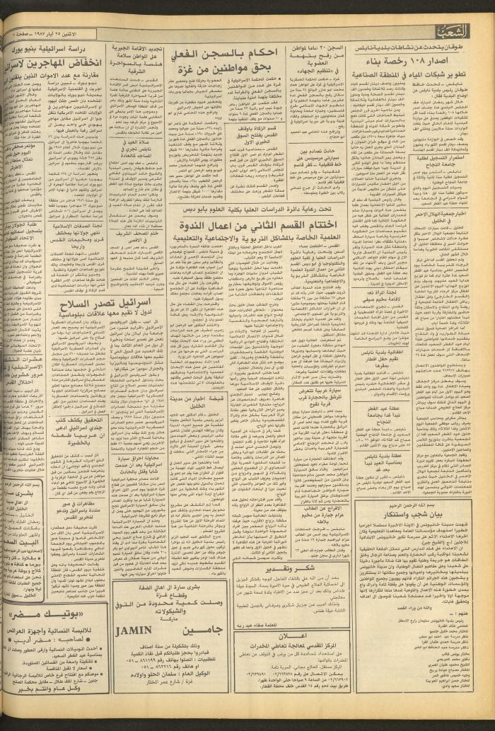 Issue 4711 of Asha'b Newspaper, 25 May 1987