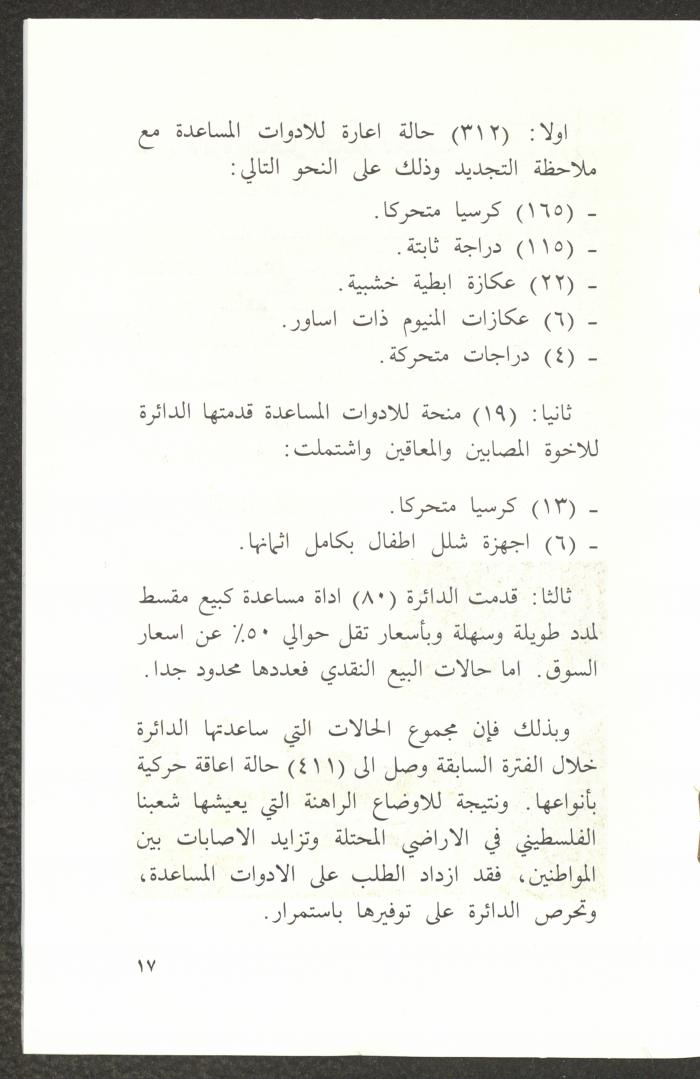 دليل الجمعية العربية للمعاقين حركياً، القدس، 15 تشرين الثاني 1989