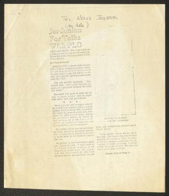 "Jordanian for Talks with PLO", a Clipping from the New Journal