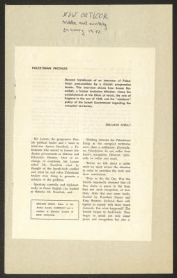 "Palestinian Profiles", a Clipping from the New Outlook Magazine, January 1972