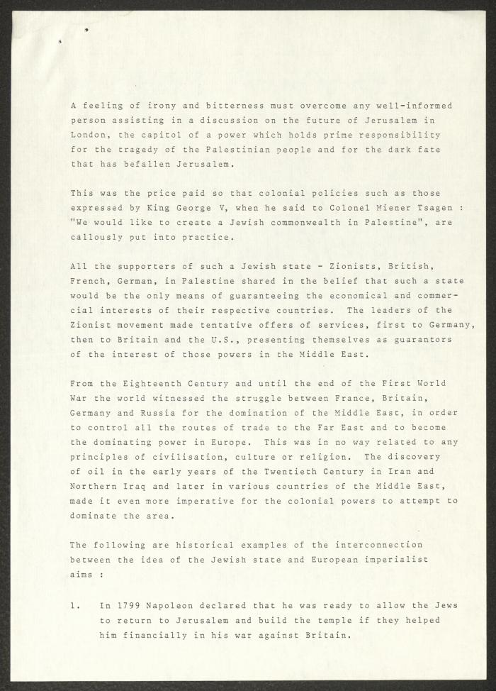 An Invitation to Anwar Nusseibeh to Attend the International Seminar on Jerusalem, London, 1979