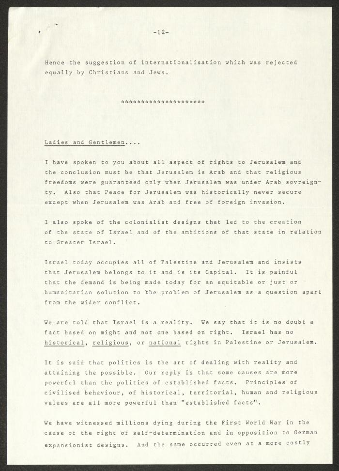An Invitation to Anwar Nusseibeh to Attend the International Seminar on Jerusalem, London, 1979