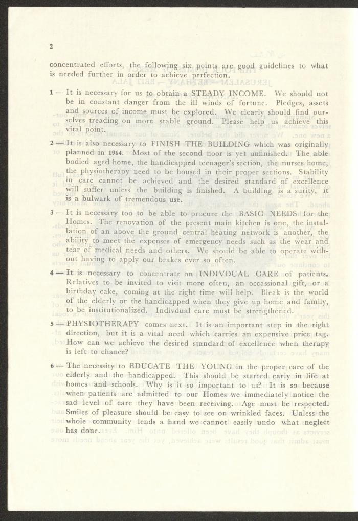The Budget of the Orthodox Charitable Refuge for the Sick and the Disabled, Jerusalem, 1986