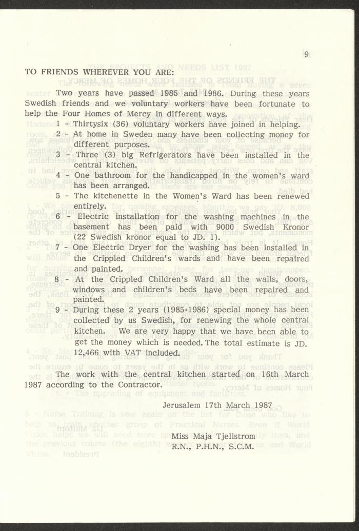 The Budget of the Orthodox Charitable Refuge for the Sick and the Disabled, Jerusalem, 1986