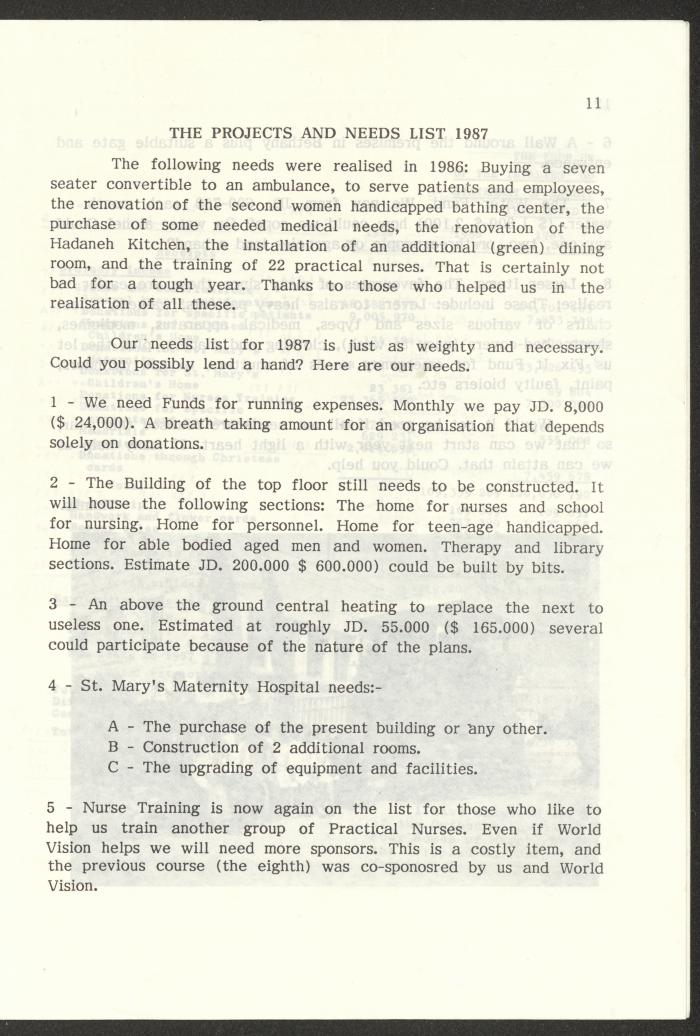 The Budget of the Orthodox Charitable Refuge for the Sick and the Disabled, Jerusalem, 1986