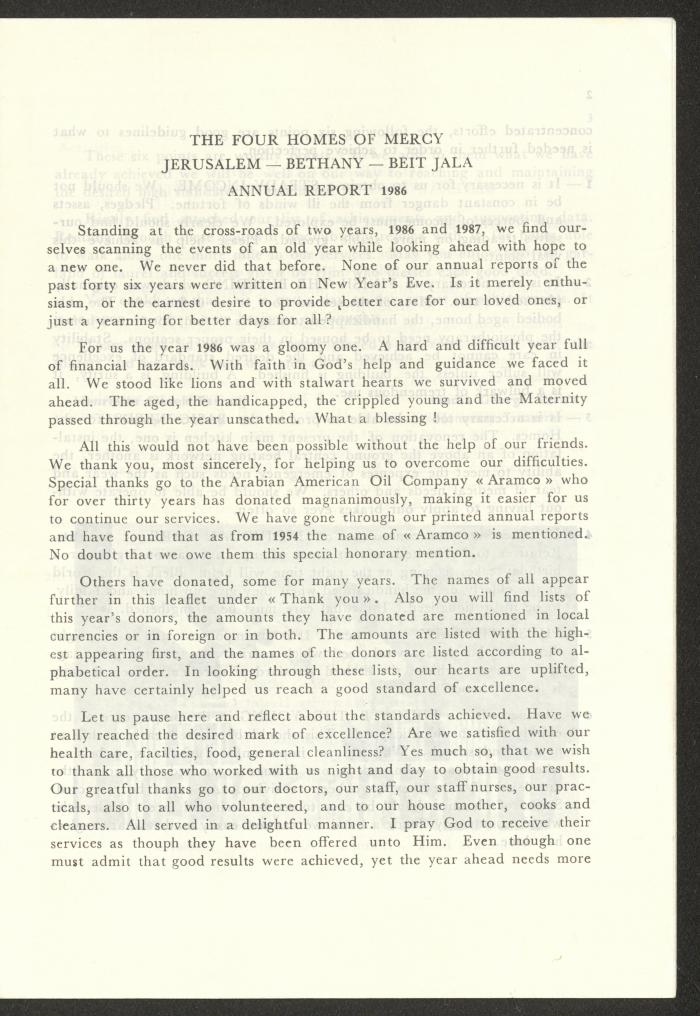 The Budget of the Orthodox Charitable Refuge for the Sick and the Disabled, Jerusalem, 1986