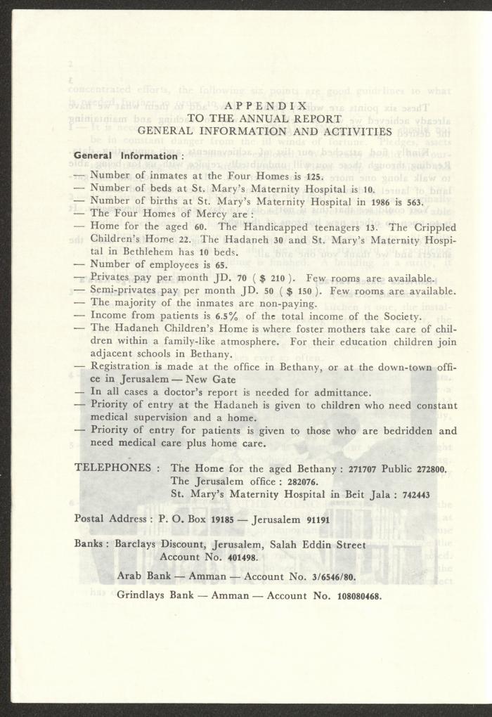 The Budget of the Orthodox Charitable Refuge for the Sick and the Disabled, Jerusalem, 1986