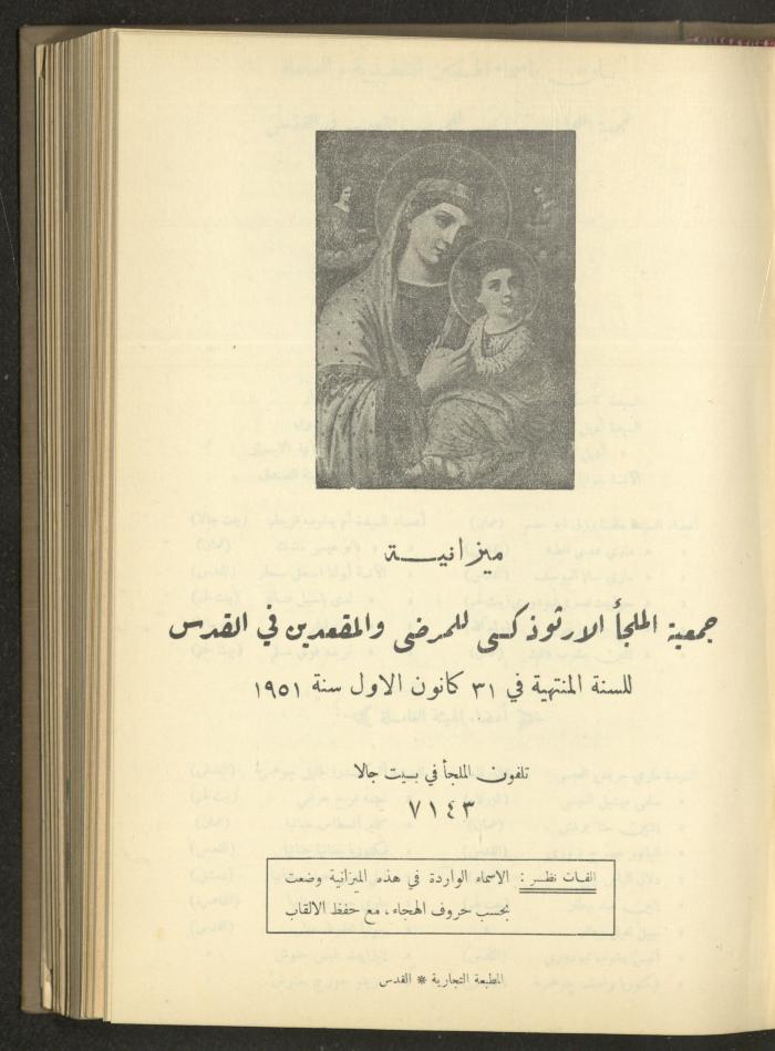 The Orthodox Charitable Refuge's Budget, Jerusalem 1940-67