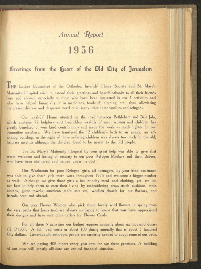 The Orthodox Charitable Refuge's Budget, Jerusalem 1940-67