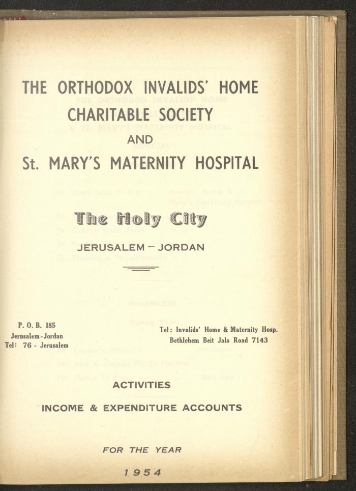 The Orthodox Charitable Refuge's Budget, Jerusalem 1940-67
