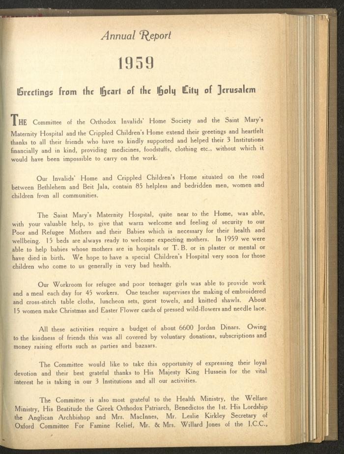 The Orthodox Charitable Refuge's Budget, Jerusalem 1940-67