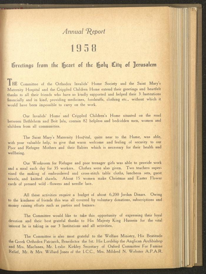 The Orthodox Charitable Refuge's Budget, Jerusalem 1940-67