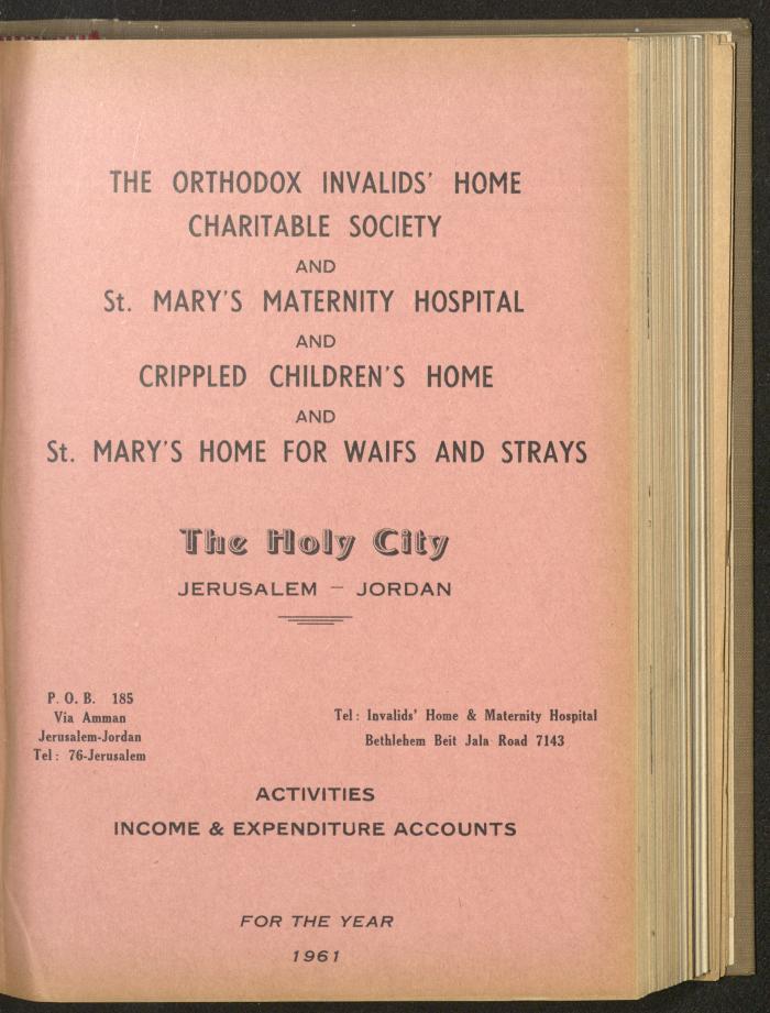 The Orthodox Charitable Refuge's Budget, Jerusalem 1940-67