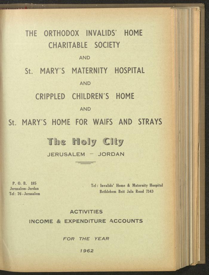 The Orthodox Charitable Refuge's Budget, Jerusalem 1940-67