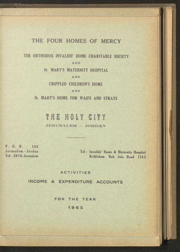 The Orthodox Charitable Refuge's Budget, Jerusalem 1940-67