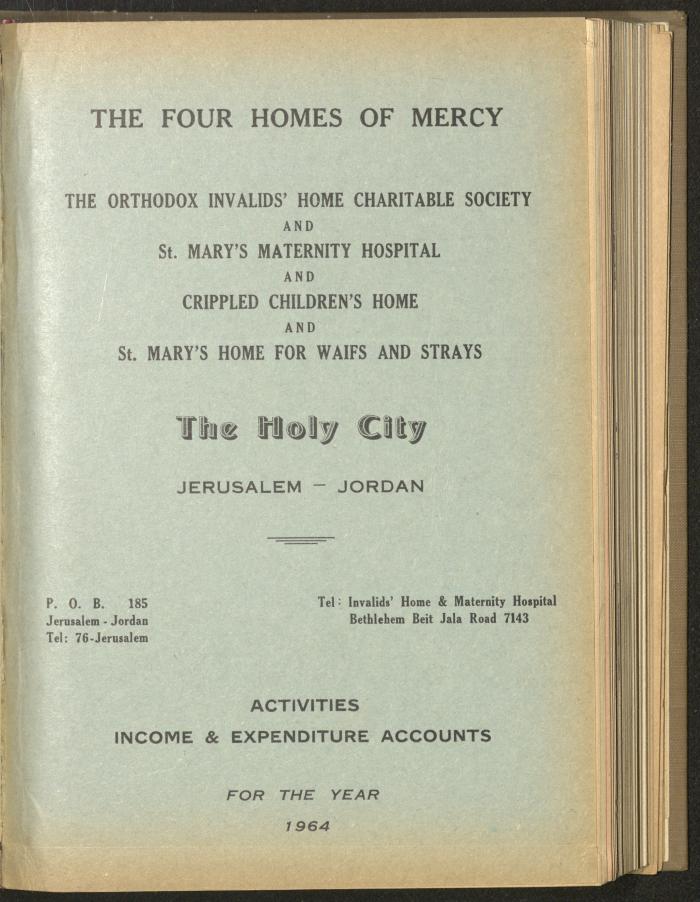 The Orthodox Charitable Refuge's Budget, Jerusalem 1940-67