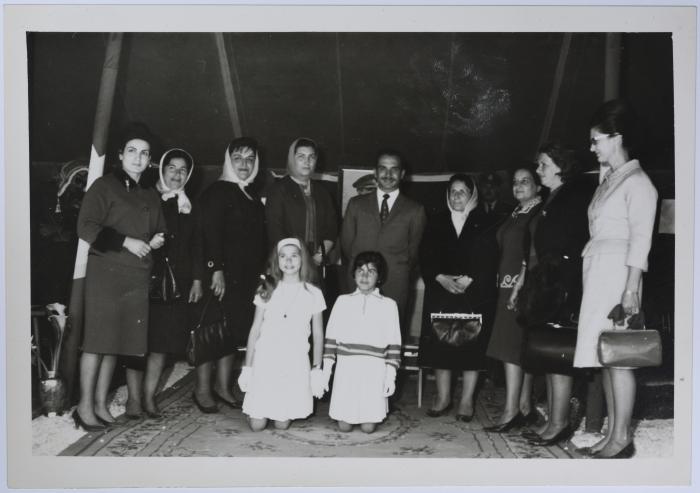 King Hussein bin Talal with the Chairwoman of AWUS and Members, Jerusalem, the 1960s 