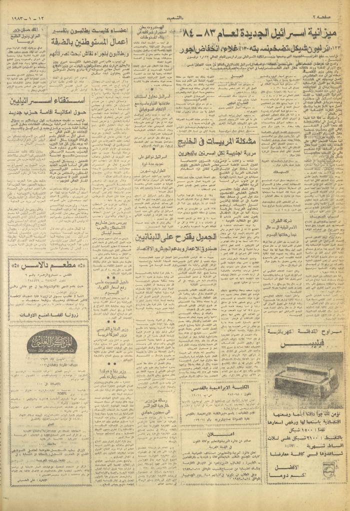 العدد 3177 من جريدة الشعب، 12 كانون الثاني 1983