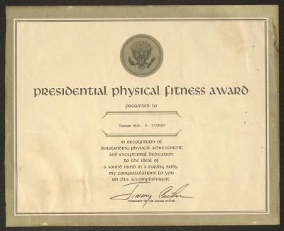 The Presidential Physical Fitness Award Given to Rasim Yunis, Washington, the 1980s 