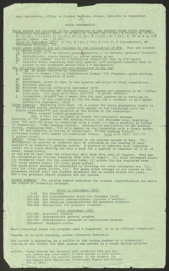 Rasim Yunis' Transcript from the American University of Ohio, Ohio, 16 August 1988