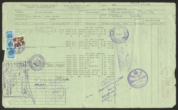 Rasim Yunis' Transcript from the American University of Ohio, Ohio, 16 August 1988