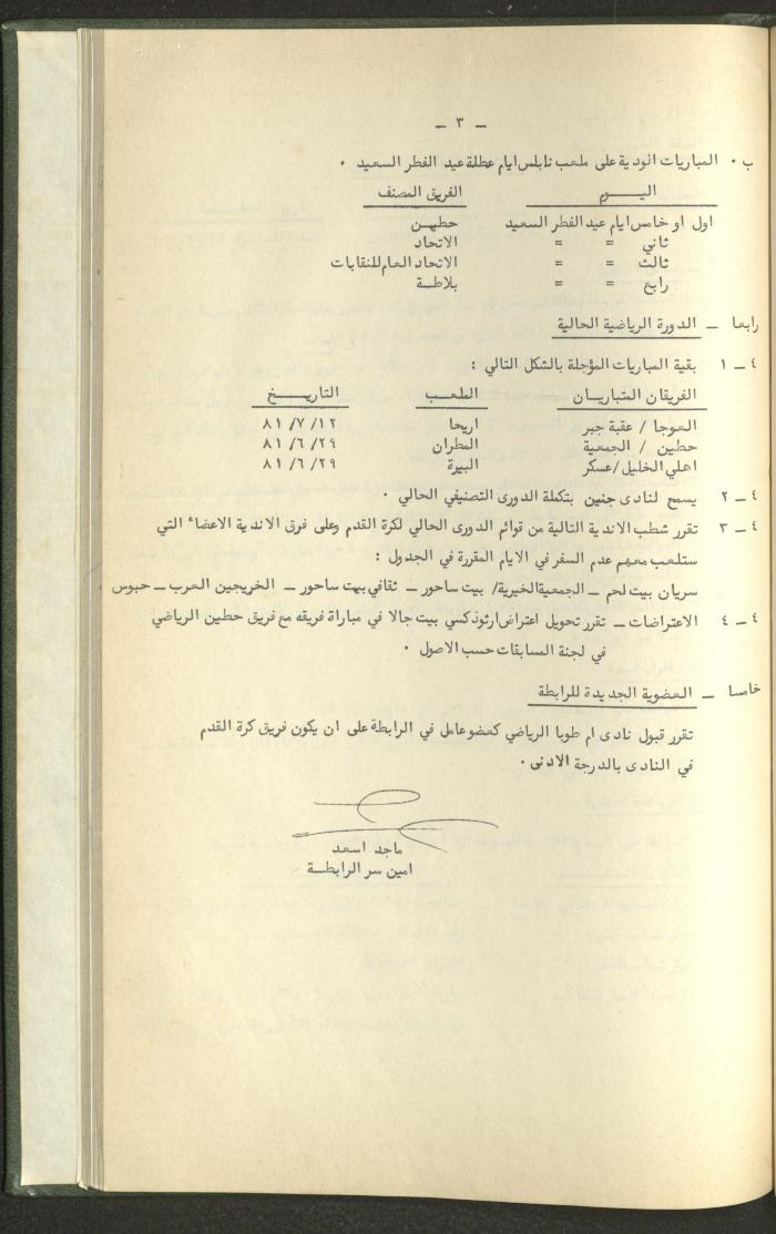 Documents of the Association of Sports Clubs in the West Bank, 1980-1984