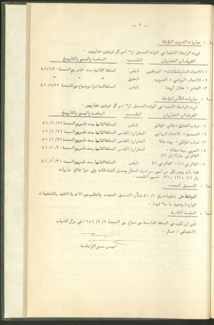 Documents of the Association of Sports Clubs in the West Bank, 1980-1984