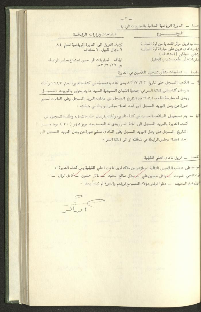 Documents of the Association of Sports Clubs in the West Bank, 1980-1984