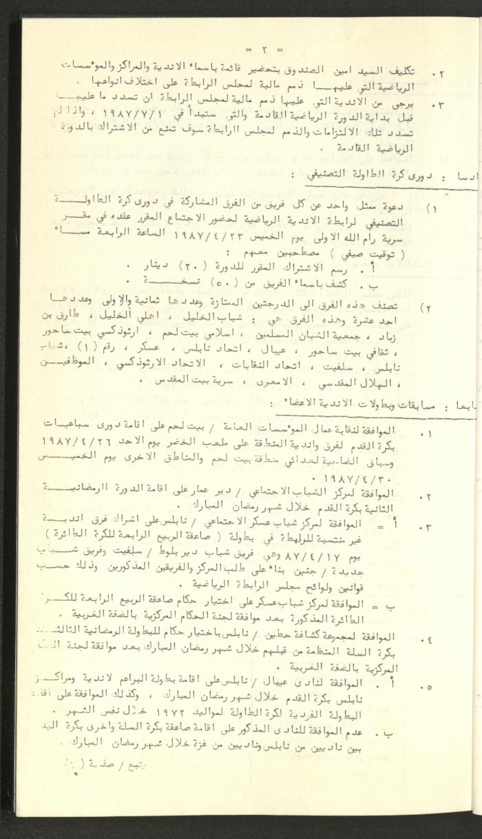 كتاب رابطة الأندية الرياضية في الضفة الغربية، 1984-1987
