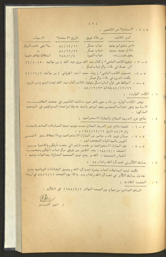 كتاب رابطة الأندية الرياضية في الضفة الغربية، 1984-1987