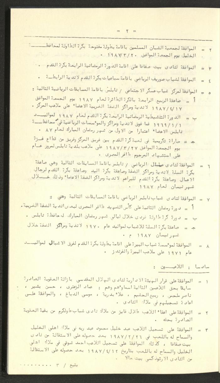 كتاب رابطة الأندية الرياضية في الضفة الغربية، 1984-1987