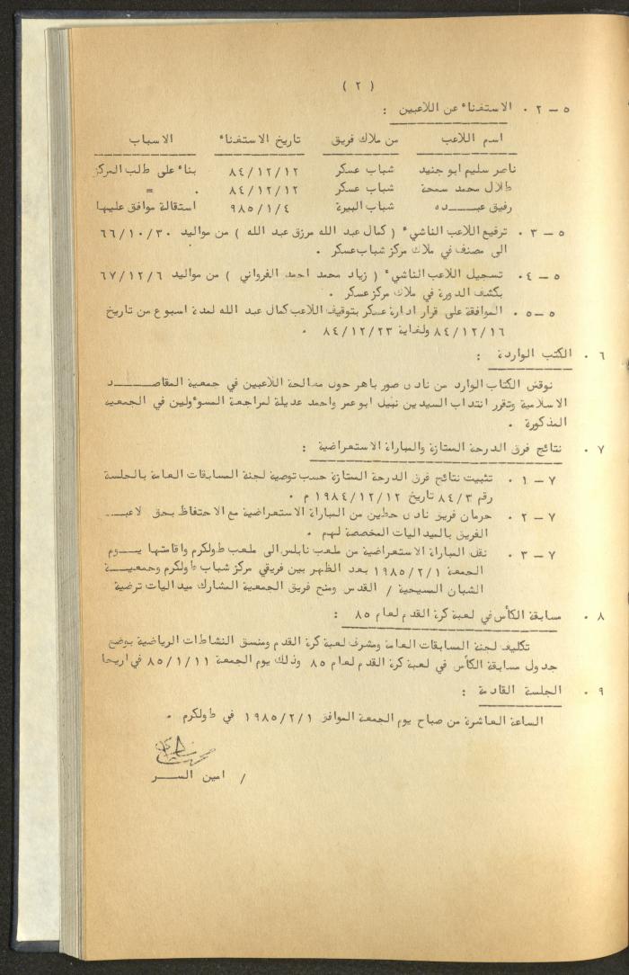كتاب رابطة الأندية الرياضية في الضفة الغربية، 1984-1987