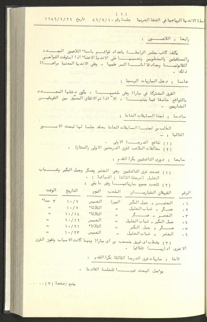 كتاب رابطة الأندية الرياضية في الضفة الغربية، 1984-1987