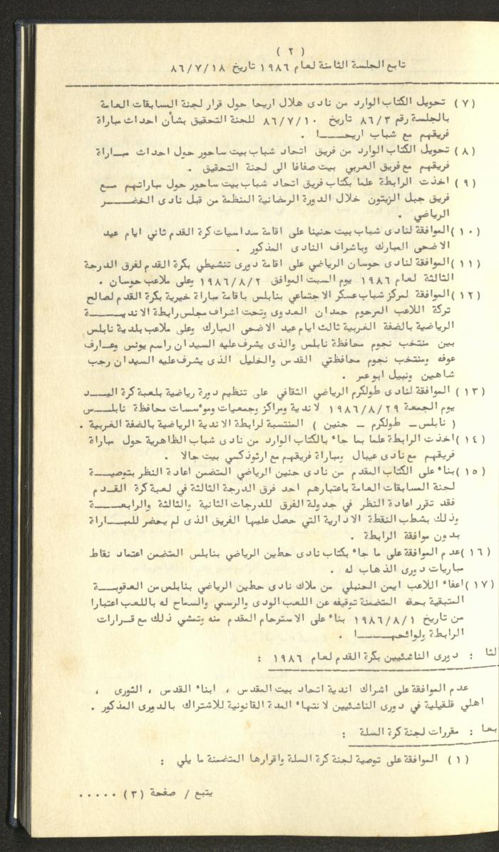 كتاب رابطة الأندية الرياضية في الضفة الغربية، 1984-1987