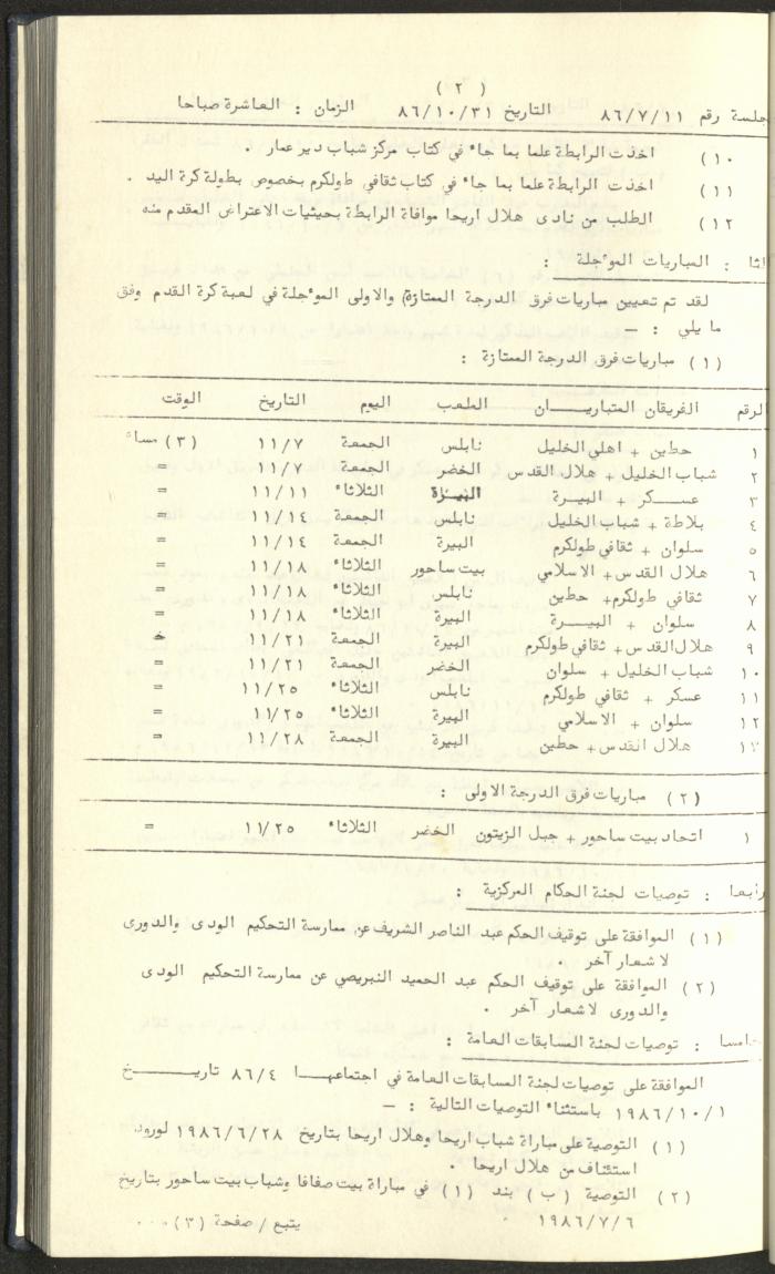 كتاب رابطة الأندية الرياضية في الضفة الغربية، 1984-1987