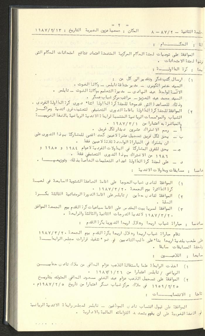 كتاب رابطة الأندية الرياضية في الضفة الغربية، 1984-1987