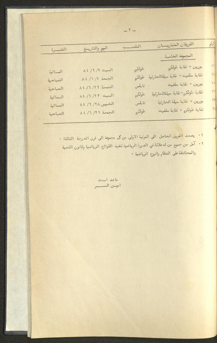 كتاب رابطة الأندية الرياضية في الضفة الغربية، 1984-1987